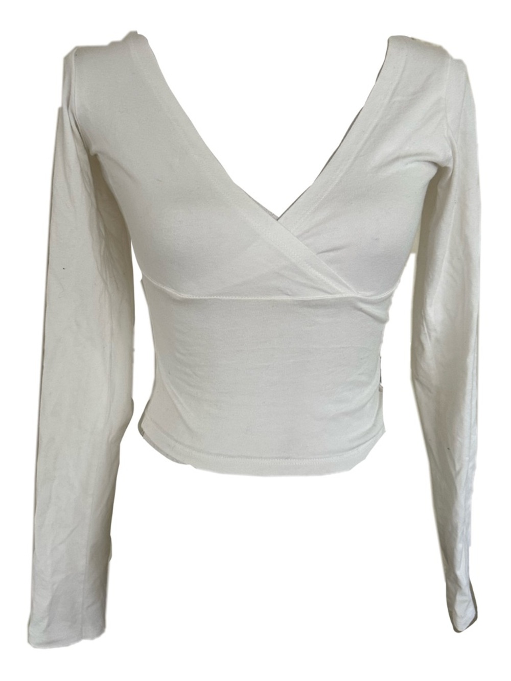 Brandy Melville White Wrap-Front Long Sleeve Crop Top